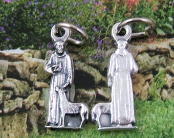 Tiny Saint Francis and the Wolf Medals or Charms - Assisi  - Dog - Wolf - Greyhound - Slim Medal - Buy More, SAVE More (JWL-R)