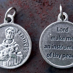 2 Round St Francis of Assisi Medals with Prayer of St Francis Lord Make Me an Instrument of Thy Peace JWL-R image 1