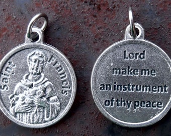 2 Round St Francis of Assisi Medals - with Prayer of St Francis - Lord Make Me an Instrument of Thy Peace (JWL-R)