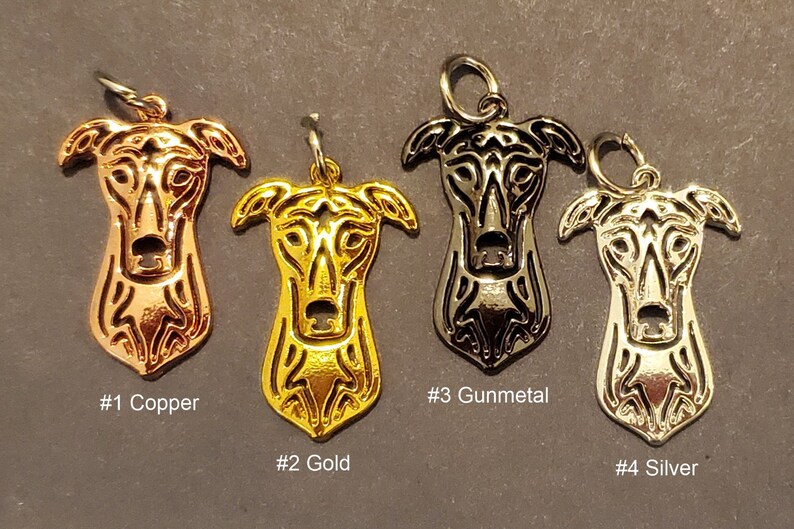 2 GREYHOUND Face Portrait Charm or 1 of EACH COLOR Racing Rescued Dog Puppy Jwl image 2