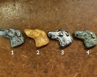 2 GREYHOUND hoofd glaskralen - of 1 van elke kleur - Tsjechisch glas - Picasso kralen - gepensioneerd - racen - gered - hond - puppy (jwl)