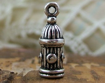 10 Silver Fire Hydrant (Fire Plug) Charms / Pendants - Dog - Greyhound - Firematic - Firefighter - Fireman (JWL)