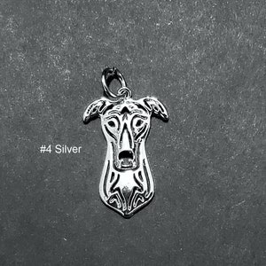 2 GREYHOUND Face Portrait Charm or 1 of EACH COLOR Racing Rescued Dog Puppy Jwl Silver - 2pc