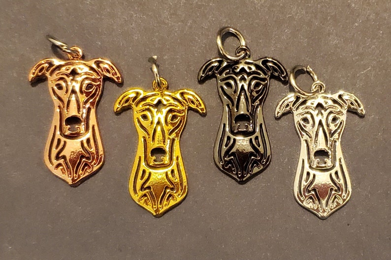 2 GREYHOUND Face Portrait Charm or 1 of EACH COLOR Racing Rescued Dog Puppy Jwl 1 of Each Color
