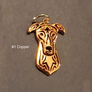 2 GREYHOUND Face Portrait Charm or 1 of EACH COLOR Racing Rescued Dog Puppy Jwl Copper - 2pc