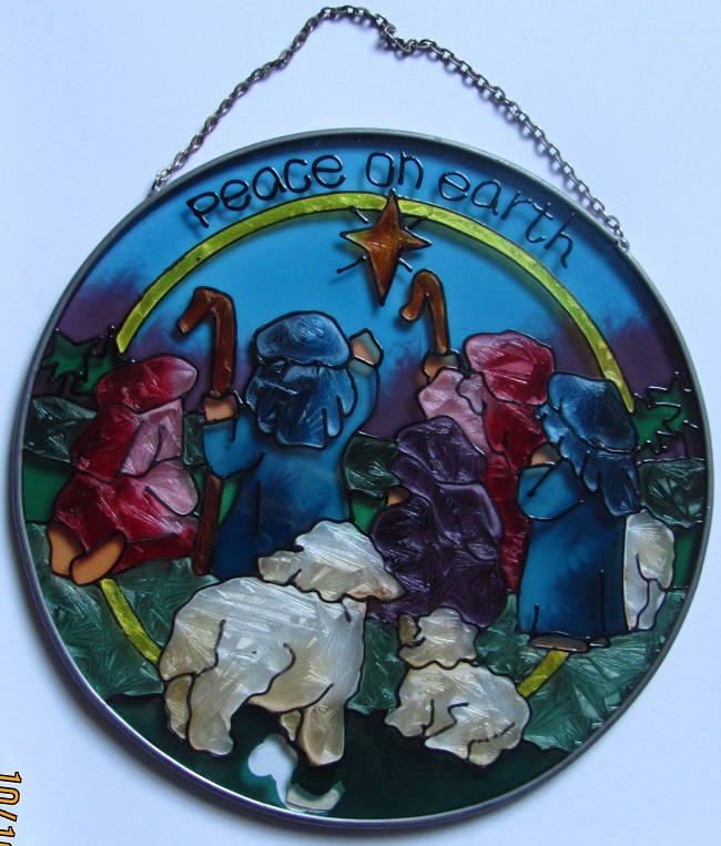 Vintage Joan Baker Hand Painted Glass Window Art, 6.5 Sun Catcher