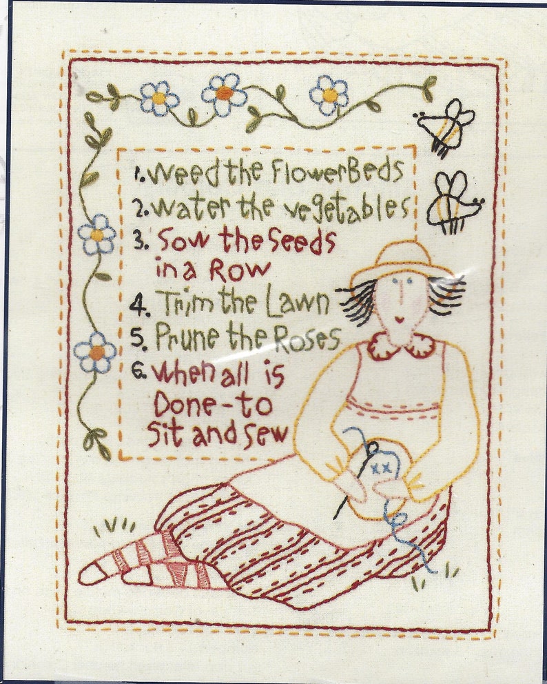 DMC Stitchery Kit Fabric Gardening and Sewing Iron-On Design Bronwyn Hayes Stitcheries Instructions. Embroidery Kit BH004 Floss