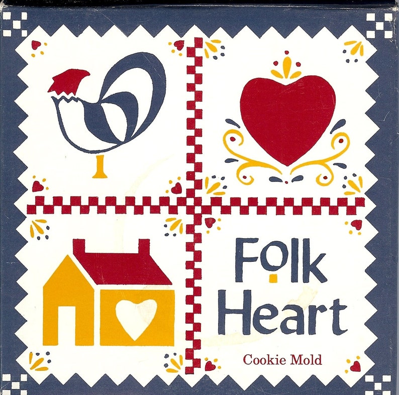 Recipe Booklet Folk Heart Red Bisque 5.5 Clay Cookie Paper Chocolate Candy Art Mold Vintage 1990s Country Home Collection Valentine Gif