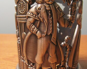 Vintage 1995 Home for the Holidays Pewter Votive Candle Holder, Nutcracker Suite. 3.75" High, 3" Diameter Heavy Pewter. Ribbed Glass Holder