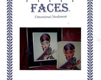 Vintage Cross Stitch Pattern by Rebecca Ellwein, 1996. FACES: Vogue Lady. 170x206 Stitches. Dimensional Needlework. For Aida Cloth.
