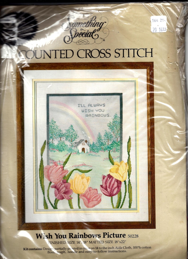 Vintage Cross Stitch Kit 1986 Candamar Designs 14 by 8 Tulips in Foreground Wish You Rainbow Picture Cross Stitch from Something Special