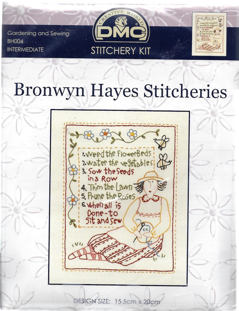 DMC Stitchery Kit Fabric Gardening and Sewing Iron-On Design Bronwyn Hayes Stitcheries Instructions. Embroidery Kit BH004 Floss