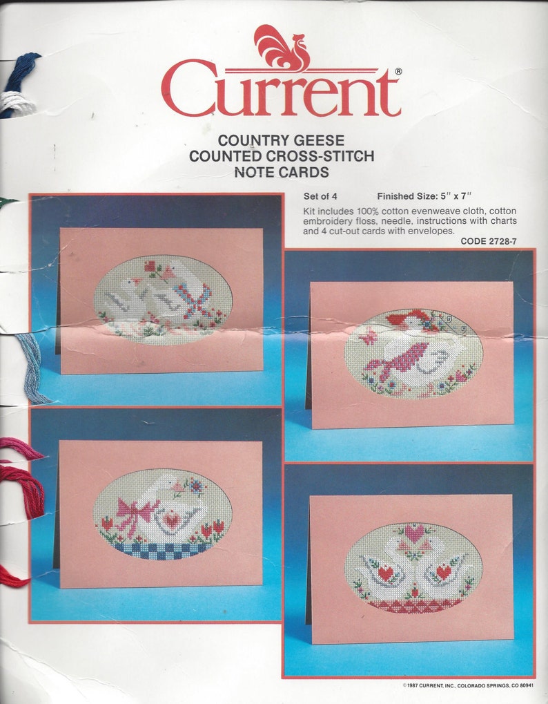 Vintage 1987 Current Cross Stitch Note Cards Country Geese Etsy