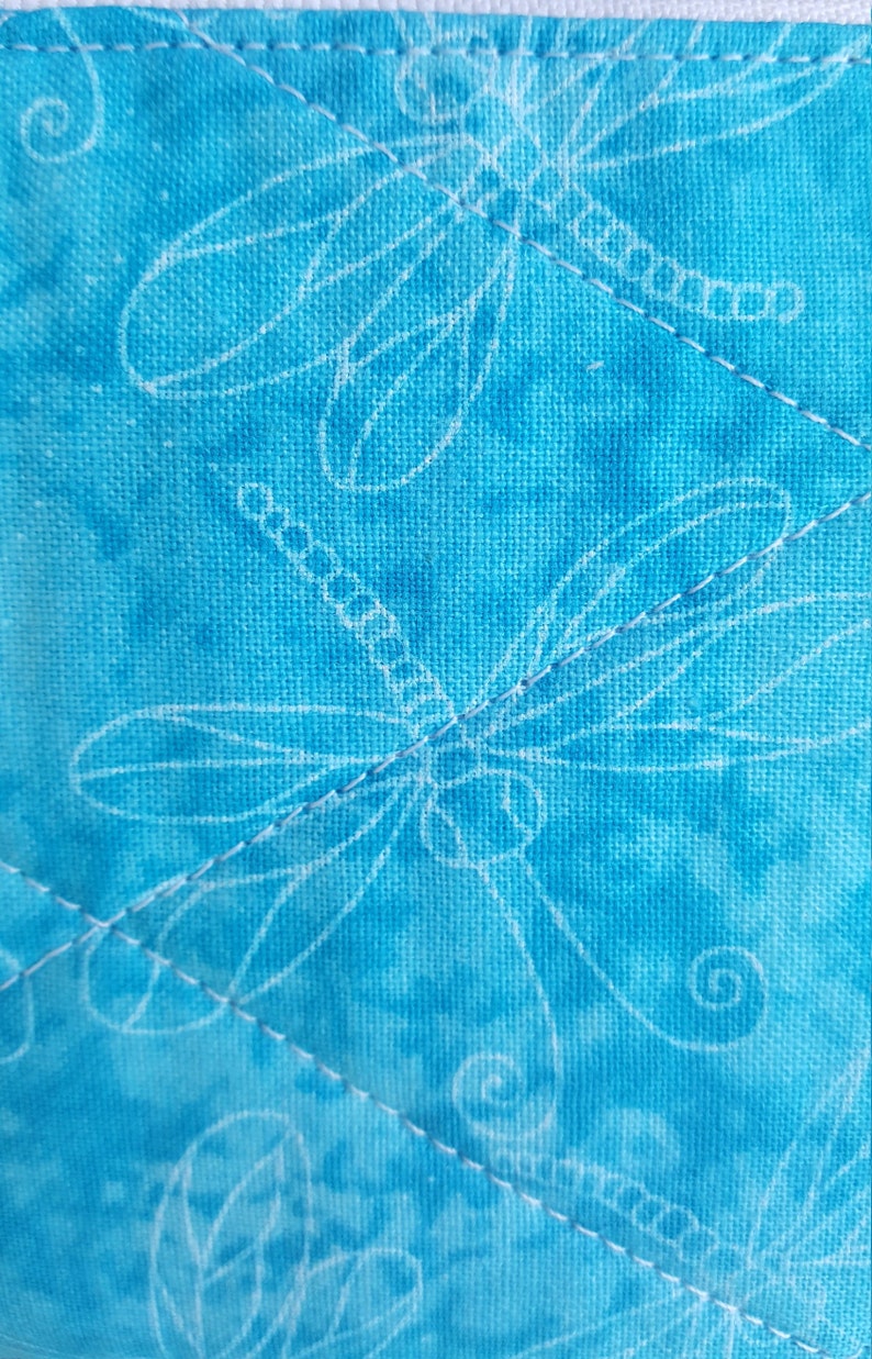 makeup Teal w White Dragonflies phone cords credit cards Zipper Bag White Zipper keys cotton fabric organizer