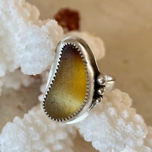 Amber Ombre Sea Glass Ring, Seaham Multi Beach Glass Ring, Ombre Sea Glass Ring, Sterling Silver Ring Size 7.75