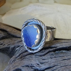 Sea Glass Ring, Blue Sea Glass Ring, Sterling Silver Ring, Multi Blue Seaham Sea Glass Ring, Adjustable Ring