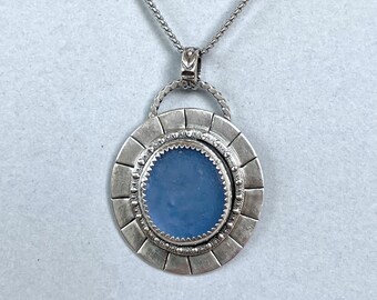 Cornflower Blue Sea Glass Pendant, Authentic Sea Glass Necklace, Light Blue Sea Glass Pendant, Sterling Silver Pendant