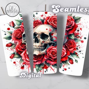 Gothic Floral Skull Rose 20 Oz Skinny Tumbler Sublimation Design Instant Digital Download PNG Gift