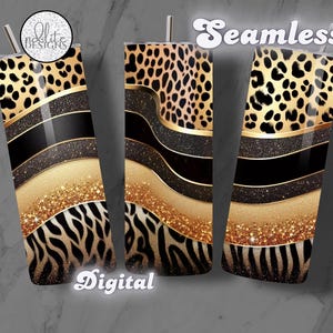 Gold Glitter Leopard Cheetah Print Tumbler Wrap 20oz Skinny Sublimation Instant Digital Download PNG