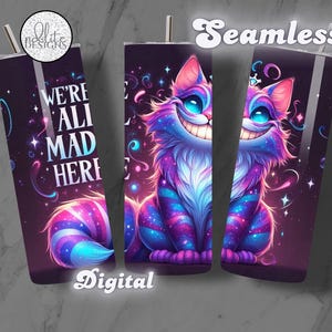 Cheshire Cat Wszyscy jesteśmy tutaj szaleni Alicja w Krainie Czarów Czarny Humor 20 Oz Chudy Kubek Sublimacja Projekt Natychmiastowe Pobieranie Cyfrowe PNG Prezent