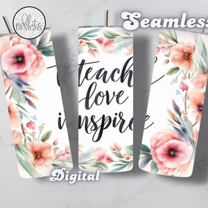 Teacher Appreciation Tumbler Wrap Seamless Sublimation Design PNG, 20 Oz Skinny Tumbler Wrap Teacher Life PNG Download