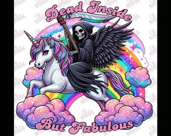 Grim Reaper Unicorn PNG: Spooky Goth Sublimation Design (Digital Download