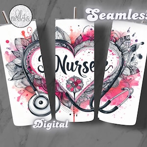 Nurse Tumbler Wrap Design - 20 Oz Skinny Sublimation PNG - Digital Download - Gift for Nurses