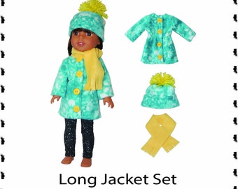 PDF sewing pattern printable Long Jacket Hat & Scarf  for 14.5 inch dolls like Wellie Wishers make it yourself instructions tutorial by TKCT