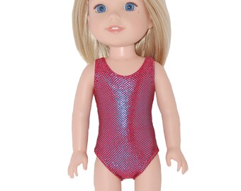 Swimsuit for 14.5" Wellie Wishers or Melissa & Doug Doll Clothes Red Blue dots tkct1307 bathingsuit handmade and ready to ship