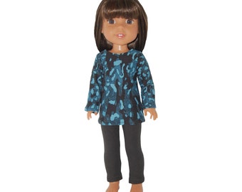 Top and Pants for 14" Wellie Wishers or Melissa & Doug Doll Clothes Turquoise top black leggings  tkct1318 READY TO SHIP