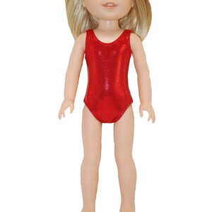 Swimsuit for 14" Wellie Wishers Doll Clothes by TKCT shimmer dark Pink 