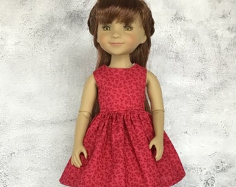 Dress Handmade to fit 14 inch dolls such as Wellie Wisher RubyRed Valentine raspberry leaves TKCT1396 ready to ship