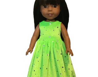 Long Dress for 14" Wellie Wishers or Melissa & Doug Doll Clothes Lime Green Sparkle velvet tkct1409 Ruby Red dolls