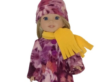 Jacket Hat Scarf for 14" Wellie Wishers or Melissa & Doug Doll Clothes purple yellow pink tkct1388 long fleece coat handmade READY TO SHIP