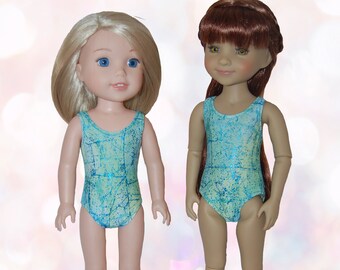 Swimsuit for 14.5" Wellie Wishers or Melissa & Doug Doll Clothes blue green metallic  tkct1358 bathingsuit handmade and ready to ship