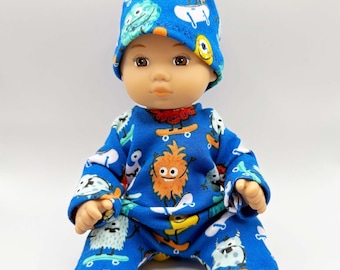 8 inch Baby Doll Clothes - footie pajamas - sleeper with hat -Handmade and ready to ship Blue Monster Boy Girl doll clothes