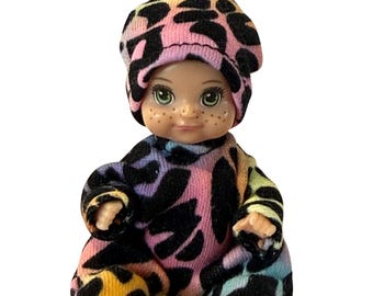 3 inch Doll Pajama Set – Leopard colorful pajamas and hat