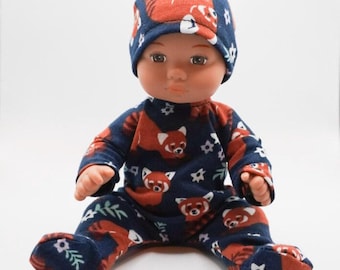 8 inch Baby Doll Clothes - footie pajamas - sleeper with hat -Handmade and ready to ship Blue Fox Boy Girl doll clothes