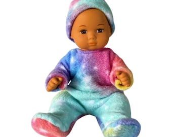 8 inch Baby Doll Clothes - footie pajamas - sleeper with hat -Handmade and ready to ship Pastel Starry Night