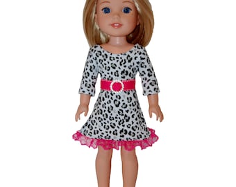 Dress & Belt fits 14" Wellie Wishers Glitter Girls Doll Clothes Leopard pink tkct1285 READY TO SHIP