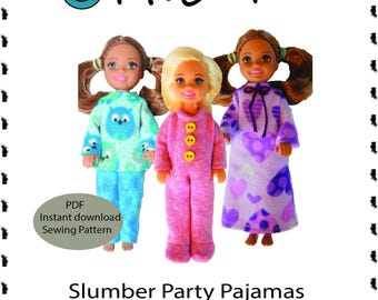 PDF Sewing Pattern for Chelsea 5.5 inch doll body size for Slumber Party Pajamas - Nightgown Footie Pajamas PJ top & pants Instant Download