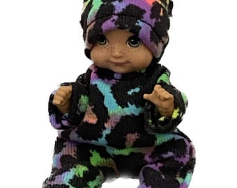 3 inch Doll Pajama Set – Colorful Animal Print Sleeper & Hat