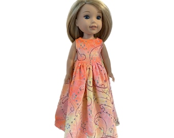 Long Dress for 14" Wellie Wishers or Melissa & Doug Doll Clothes Orange-Yellow Sparkle velvet tkct1378 Ruby Red