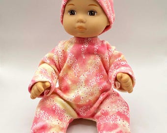 Handmade 8 Inch Baby Doll Pajamas – Pink Yellow Sleeper with Hat