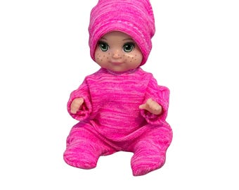 3 inch Doll Pajama Set – Pink stripe print pajamas and hat