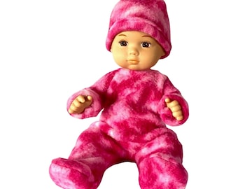 8 inch Baby Doll Clothes - footie pajamas - sleeper with hat -Handmade and ready to ship Pink Marble