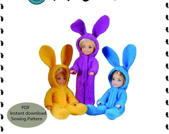 PDF Sewing Pattern Designed to fit 5.5 inch doll body size such as Chelsea -Spring Bunny outfit -Instant Download