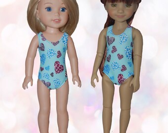 Swimsuit for 14.5" Wellie Wishers or Melissa & Doug Ruby Red Doll Clothes blue hearts tkct1359 bathingsuit handmade and ready to ship