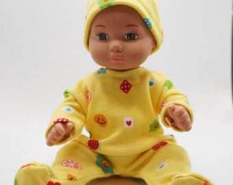 Handmade 8 Inch Baby Doll Clothes – Yellow Floral Footie Pajamas