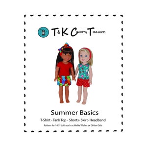 PDF sewing pattern Summer Basics for 14.5 inch dolls like Wellie Wishers make it yourself instructions tutorial by TKCT shorts Tops